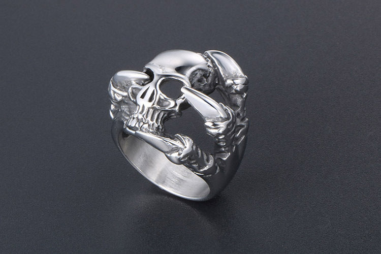 Retro Punk Titanium Skull Ring For Men European Style