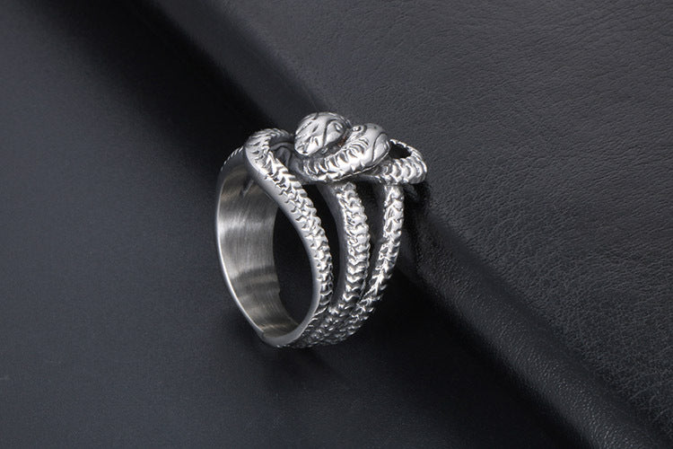 Retro Snake Titanium Steel Ring for Men Punk Style Jewelry