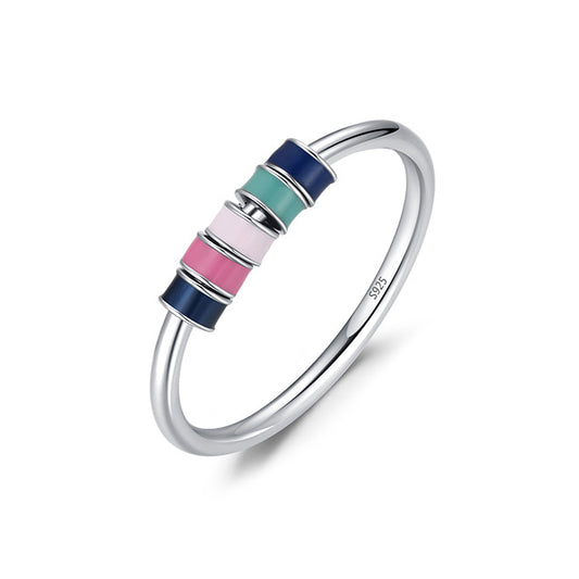 Sterling Silver Rainbow Rubber Ring for Women - Fashionable Korean Style Index Finger Ring