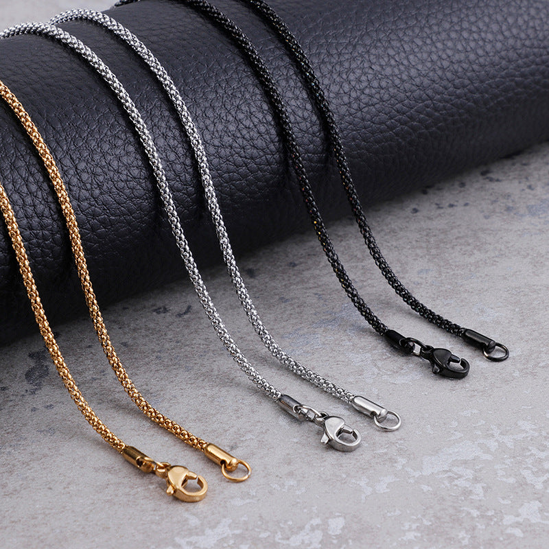 Titanium Steel – With Chain 2mm Corn Chain Stainless Steel Chain Necklace