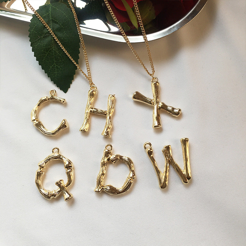 European Chic Bamboo Alloy Necklace with 26-Letter Collarbone Chain - Exclusively from Manufacturer, Women's Jewelry Accessory