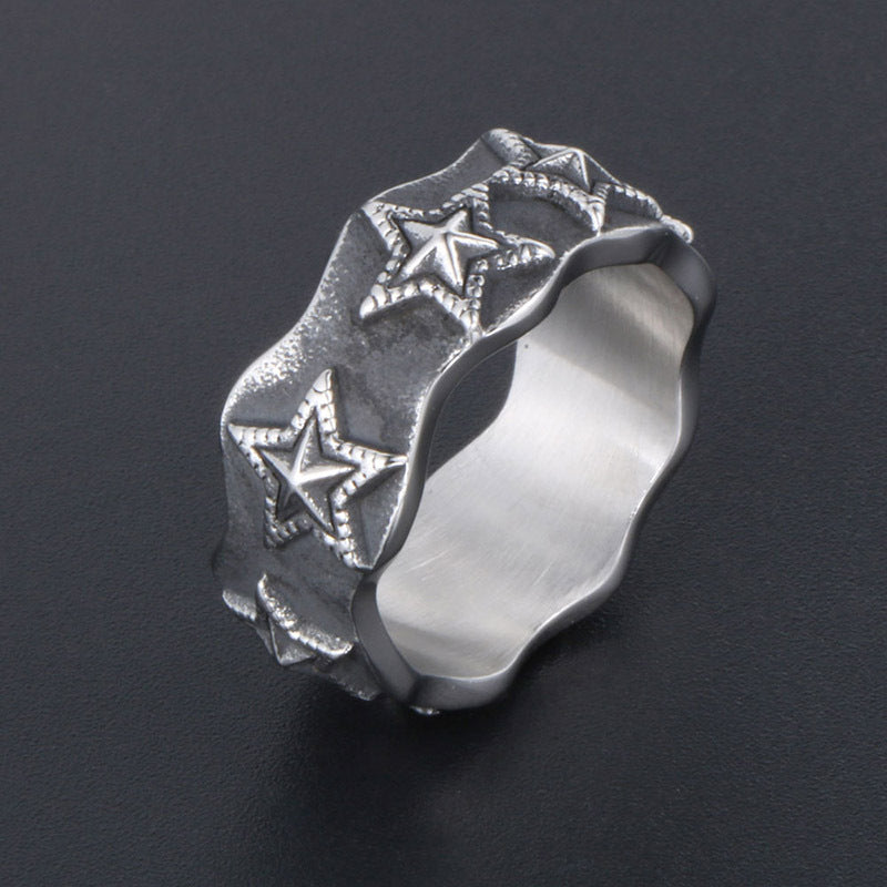 Trendy Korean Couple Ring in Black Titanium Steel - Star Design for Men