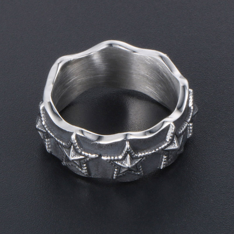Trendy Korean Couple Ring in Black Titanium Steel - Star Design for Men