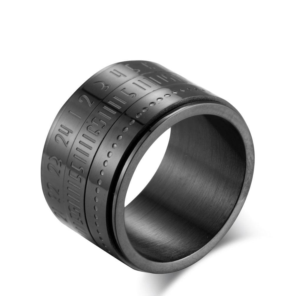 European and American Titanium Steel Time Ring for Men