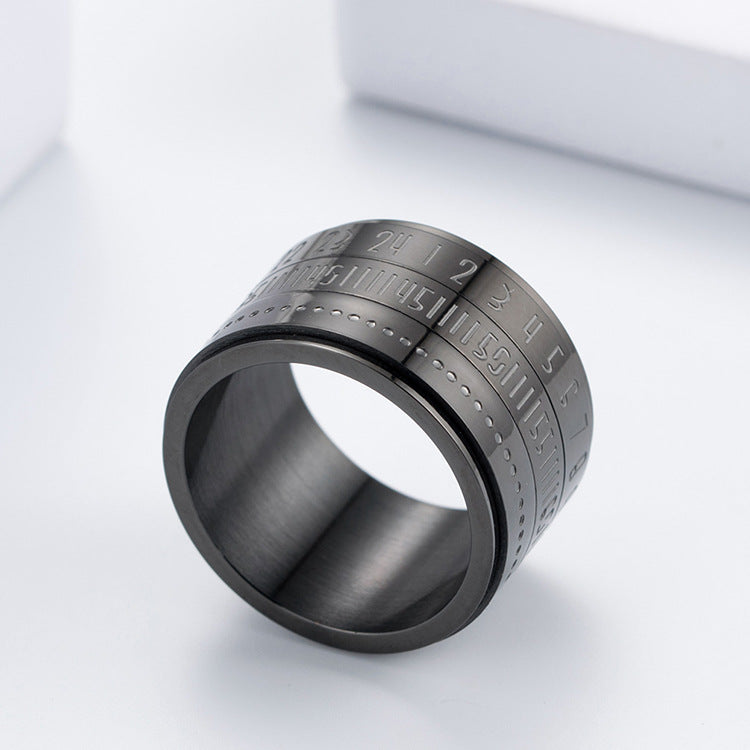 European and American Titanium Steel Time Ring for Men