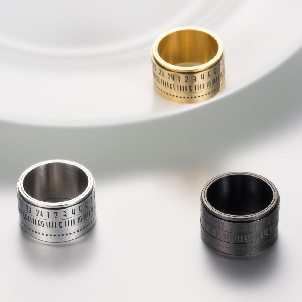 European and American Titanium Steel Time Ring for Men
