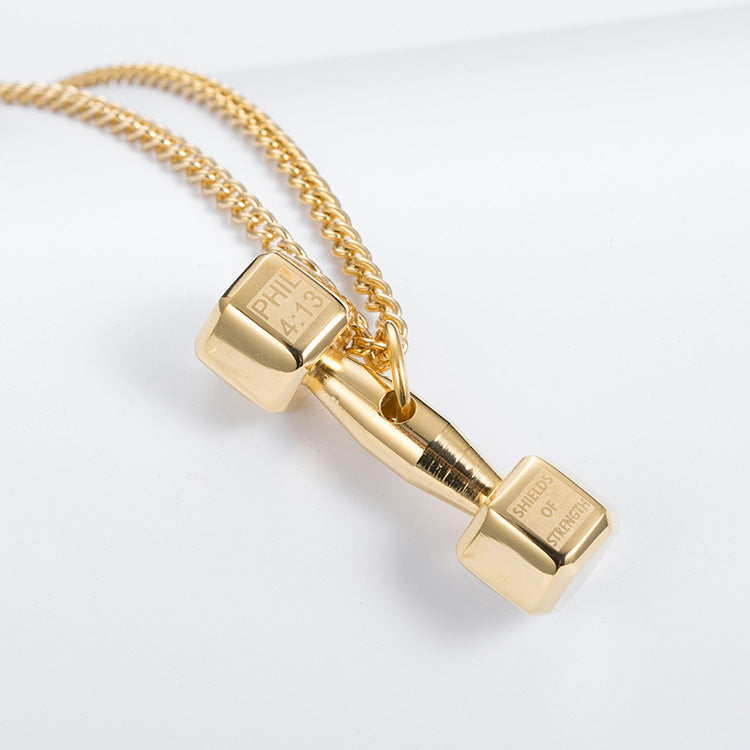 Planderful Fitness Dumbbell Necklace for Athletes and Genderless Wearers Titanium Steel Strength Pendant Does Not Fade