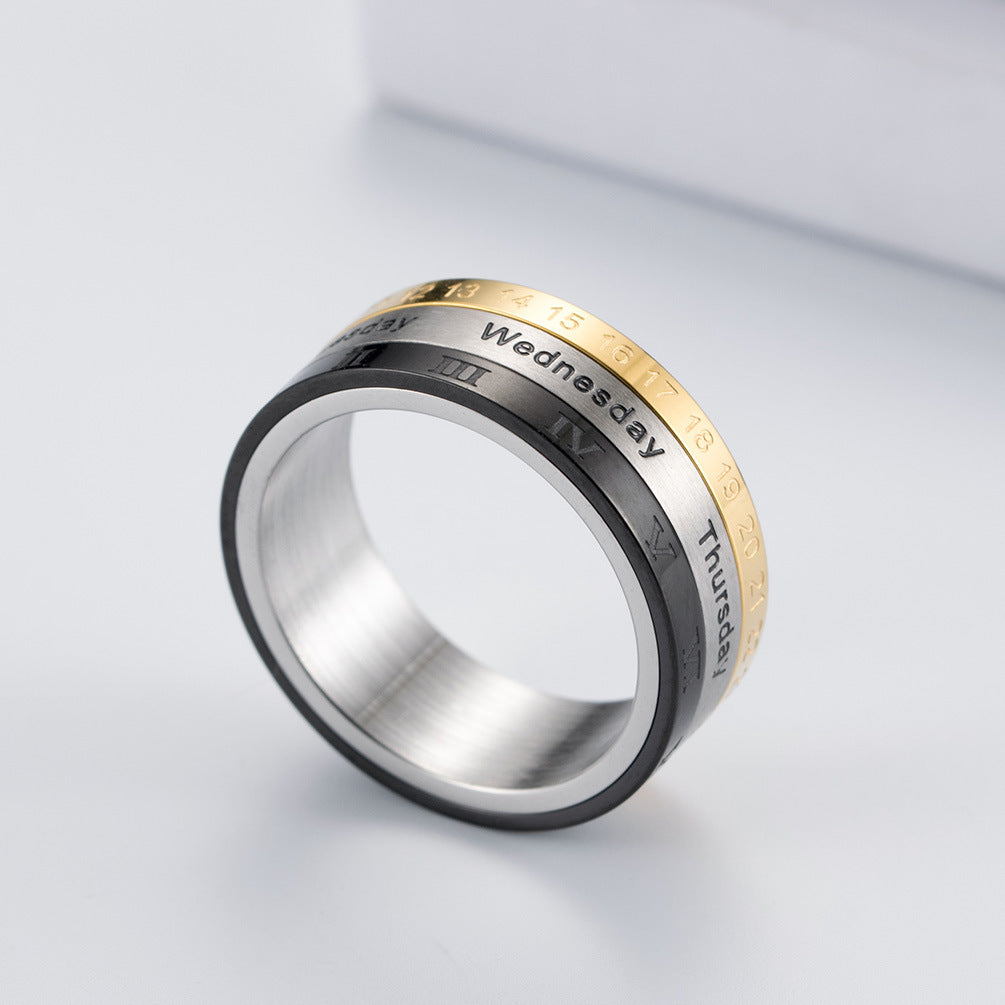 E-commerce Supply Titanium Steel Calendar Ring for Men