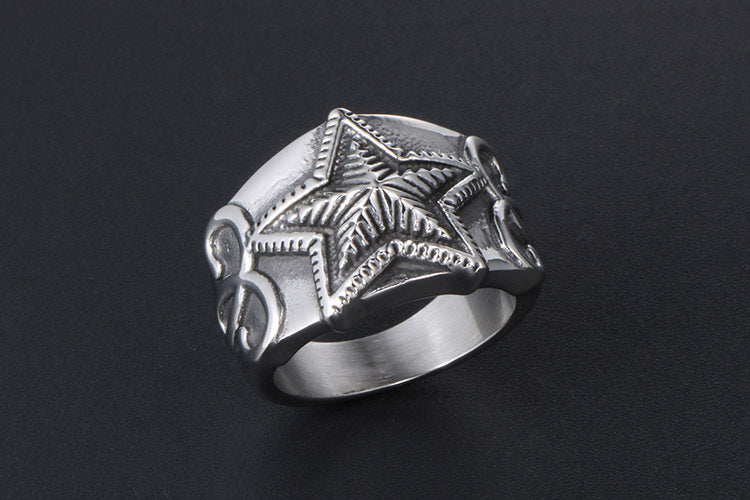 Korean Star Ring Pentagram Men Titanium Hip Hop Jewelry