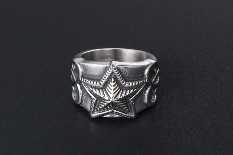 Korean Star Ring Pentagram Men Titanium Hip Hop Jewelry