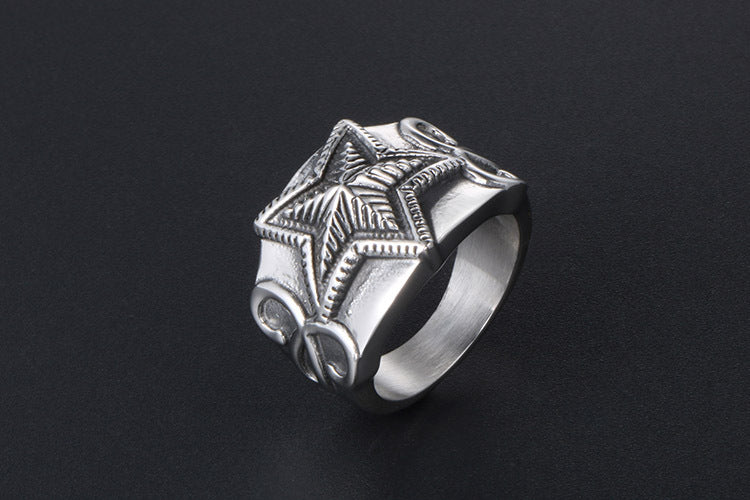 Korean Star Ring Pentagram Men Titanium Hip Hop Jewelry