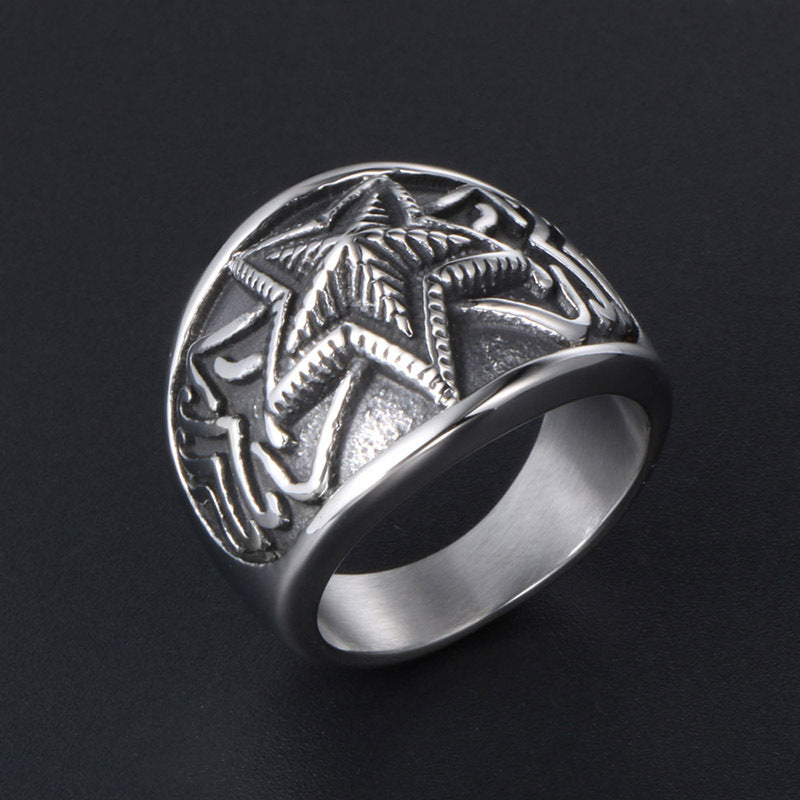 Retro Star-Shaped Titanium Steel Ring for Unisex Rock Fashion