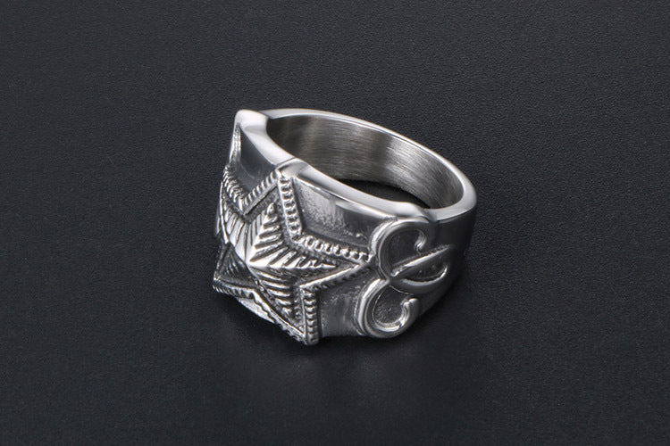 Korean Star Ring Pentagram Men Titanium Hip Hop Jewelry