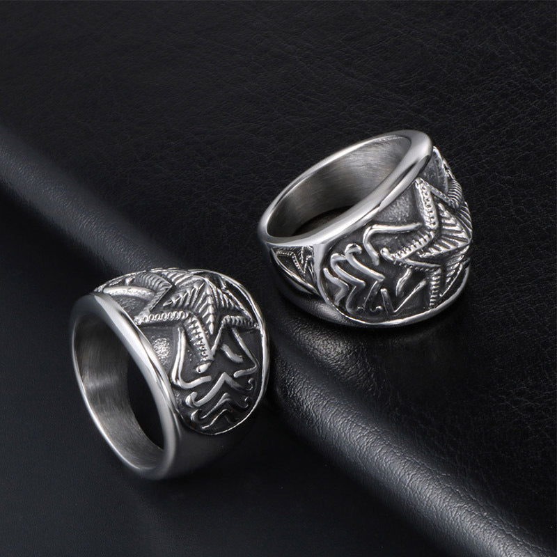 Retro Star-Shaped Titanium Steel Ring for Unisex Rock Fashion