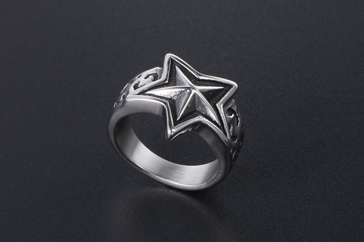 Titanium Steel Pentagram Ring for Men Punk Style Jewelry