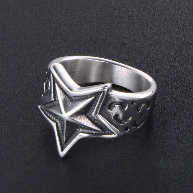 Punk-Inspired Titanium Steel Men's Pentagram Ring - Trendy Jewelry for Bold Personalities