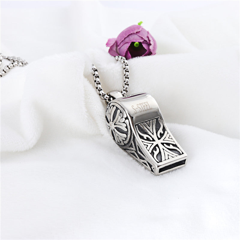 Trendy Titanium Steel Whistle Pendant Necklace for Men - European and American Hip Hop Style