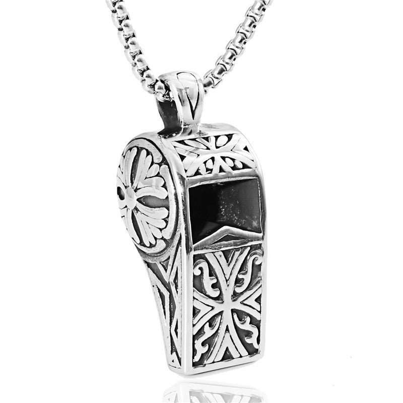 Trendy Titanium Steel Whistle Pendant Necklace for Men - European and American Hip Hop Style