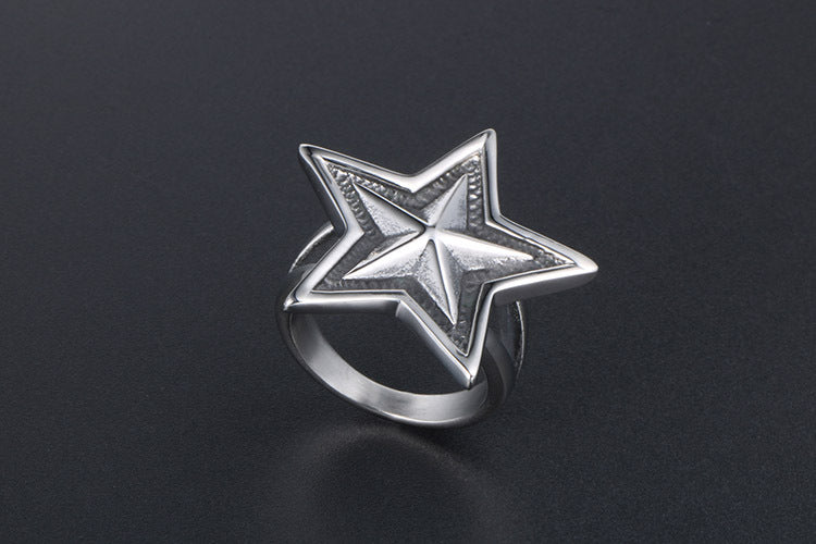 Punk Titanium Steel Big Five Pointed Star Ring For Men