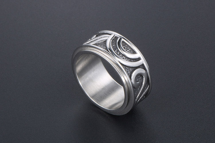 Rotating Retro Men's Titanium Ring Personalized Sun Pattern