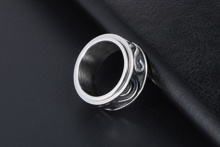 Rotating Retro Men's Titanium Ring Personalized Sun Pattern