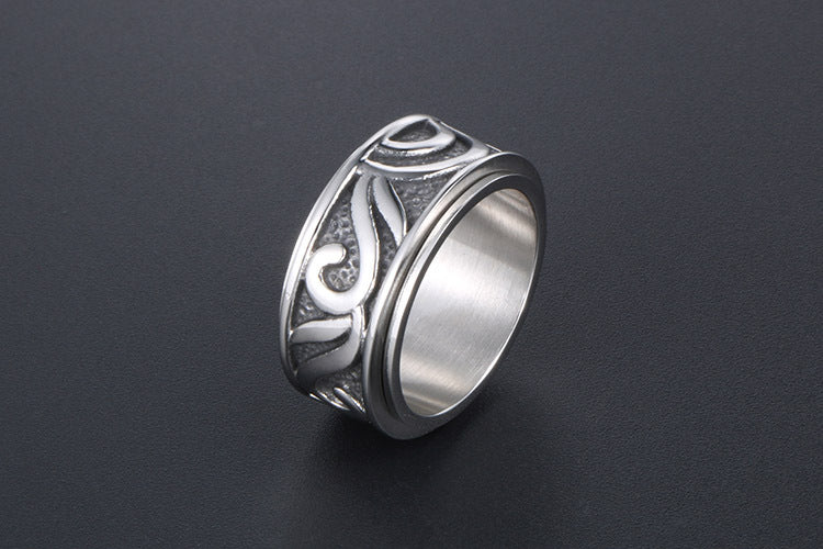 Rotating Retro Men's Titanium Ring Personalized Sun Pattern