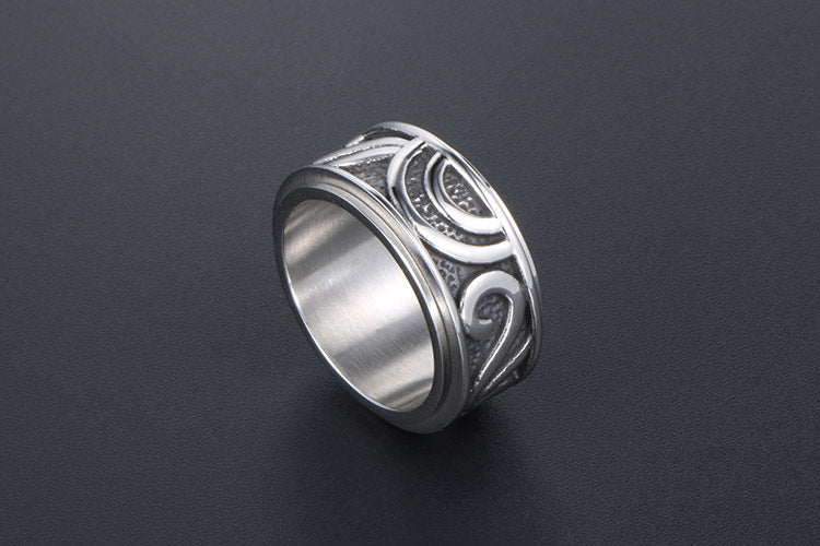 Rotating Retro Men's Titanium Ring Personalized Sun Pattern