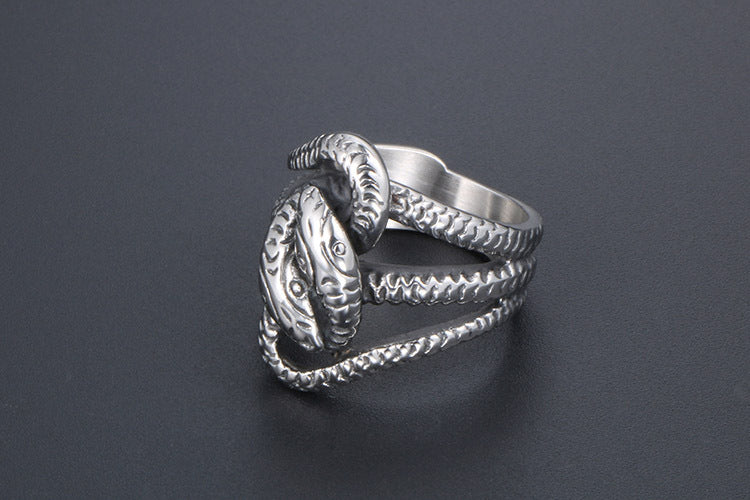 Retro Snake Titanium Steel Ring for Men Punk Style Jewelry