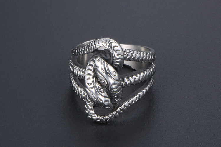 Retro Snake Titanium Steel Ring for Men Punk Style Jewelry