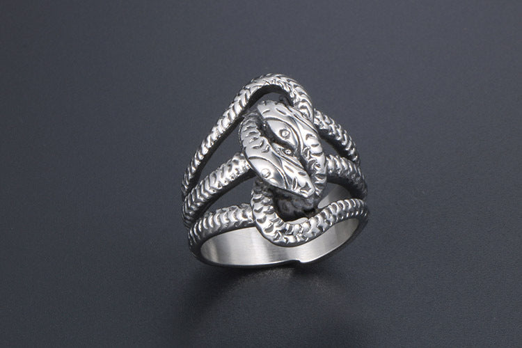 Retro Snake Titanium Steel Ring for Men Punk Style Jewelry