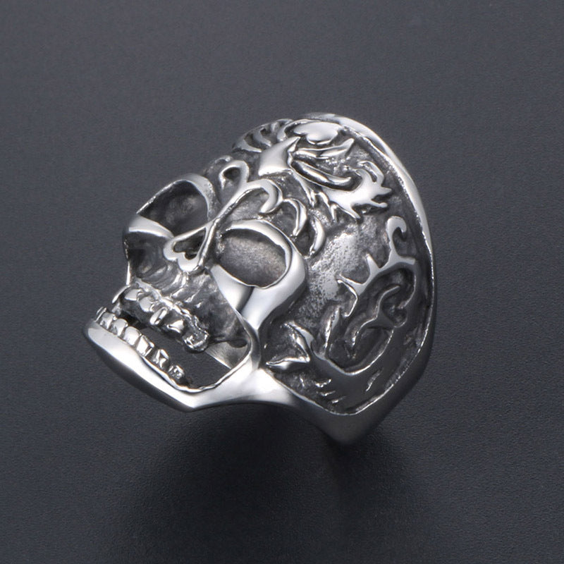 Personalized Titanium Steel Skull Flame Ring for Men - Retro Wealth Ornament