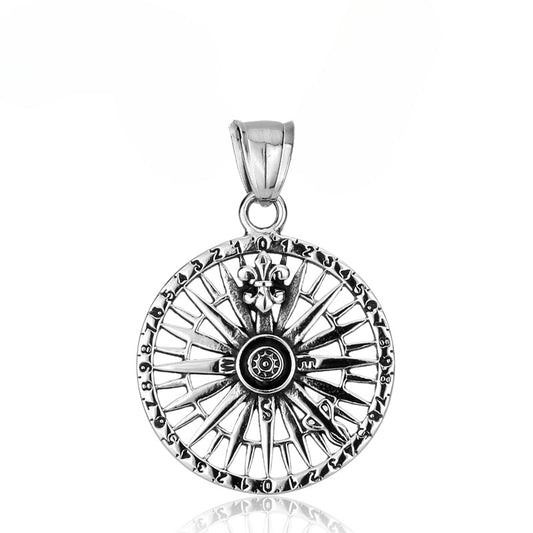 Titanium Steel Retro Pendant Necklace for Men and Women - European and American Compass Design