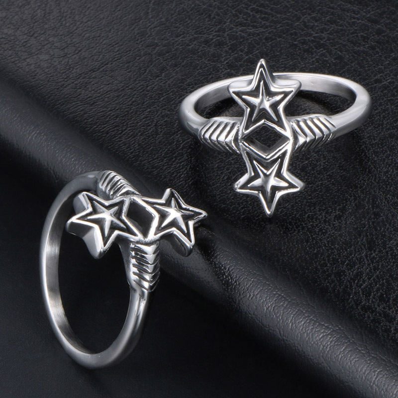 Trendy Retro Double Star Ring for Men and Women, Korean-Inspired Titanium Steel Accessory