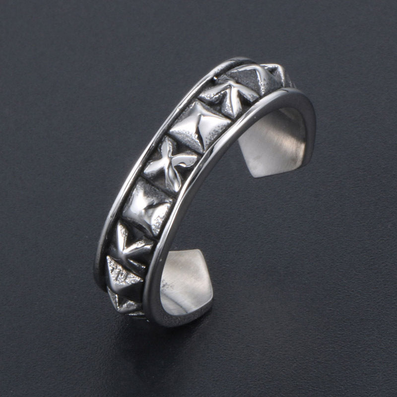 Vintage-Inspired Distressed Carved Couple Ring for Men and Women in Titanium Steel