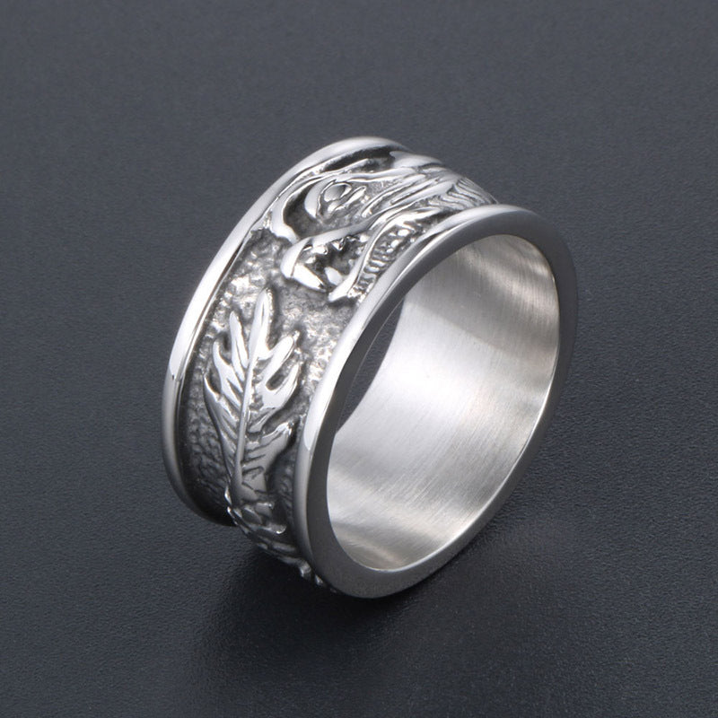 Vintage Titanium Steel Dragon Ring for Men - Wide Loong Descendant Stainless Steel Jewelry