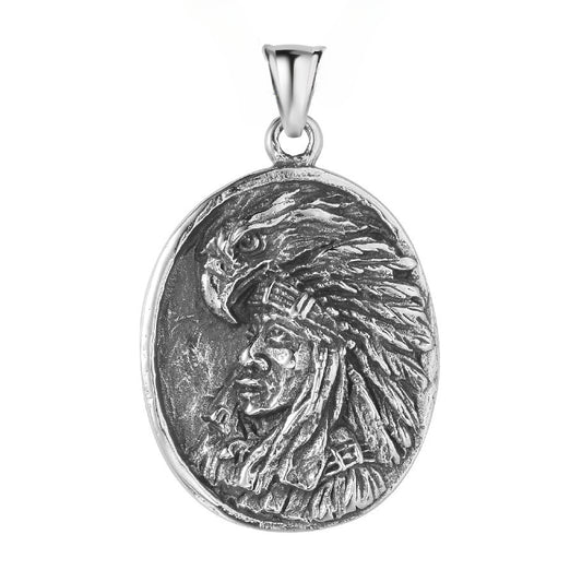 Eagle Amerindian Chief Oval Titanium Steel Pendant for Men