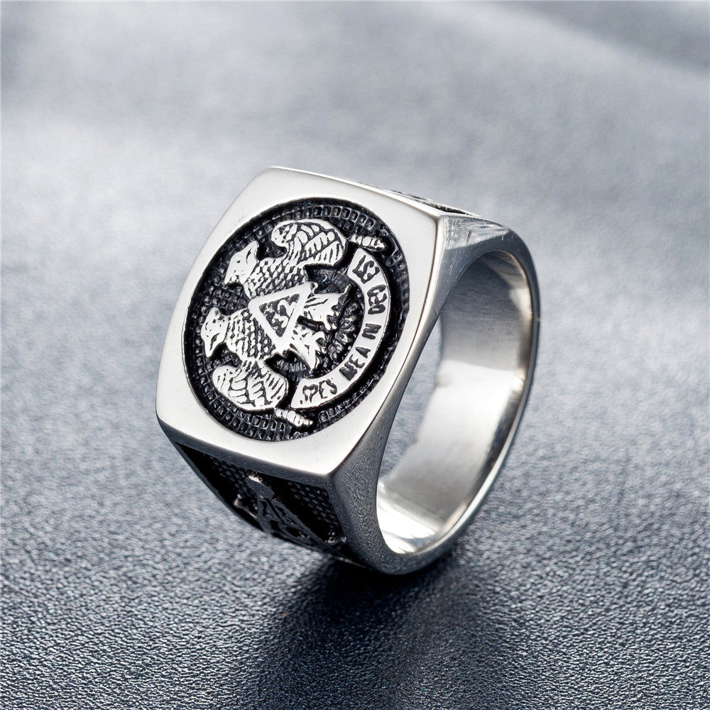 Planderful Freemason Ring 32 Eagle Titanium Steel Unisex Retro Statement Jewelry for Men and Women
