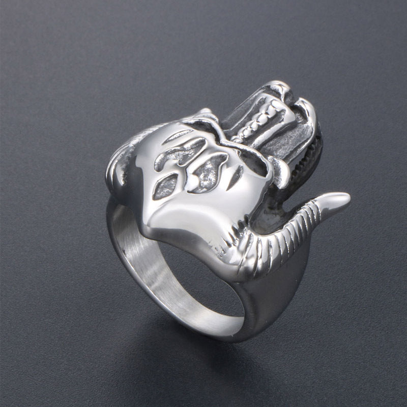 Customizable Vintage Titanium Steel Horror Monster Ring for Men - Bold Creative Design