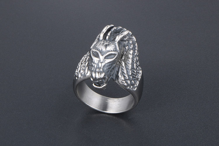 Chinese Style Retro Dragon Head Ring Titanium Steel Unisex