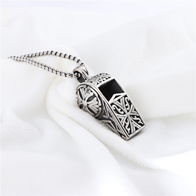 Trendy Titanium Steel Whistle Pendant Necklace for Men - European and American Hip Hop Style