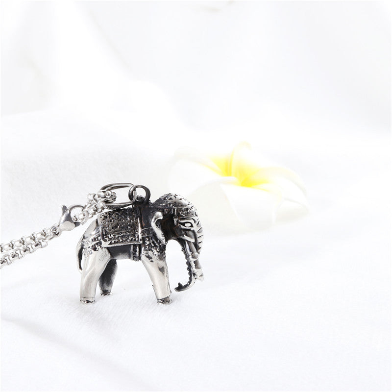 Titanium Steel Elephant Pendant Necklace for Men - Trendy Cross-Border Gift