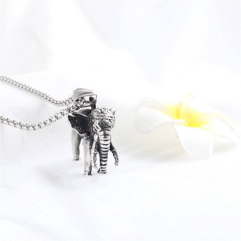 Titanium Steel Elephant Pendant Necklace for Men - Trendy Cross-Border Gift