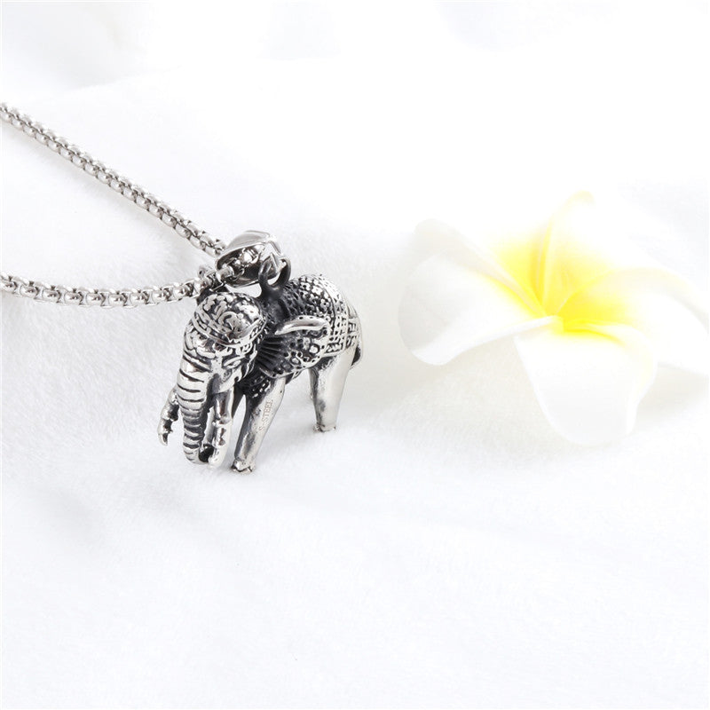 Titanium Steel Elephant Pendant Necklace for Men - Trendy Cross-Border Gift