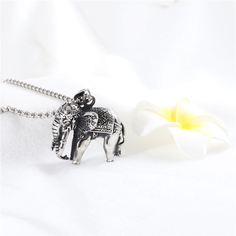 Titanium Steel Elephant Pendant Necklace for Men - Trendy Cross-Border Gift