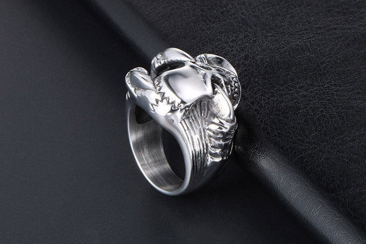 Retro Punk Titanium Skull Ring For Men European Style