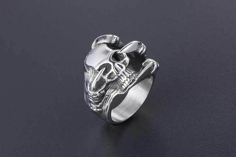 Retro Punk Titanium Skull Ring For Men European Style