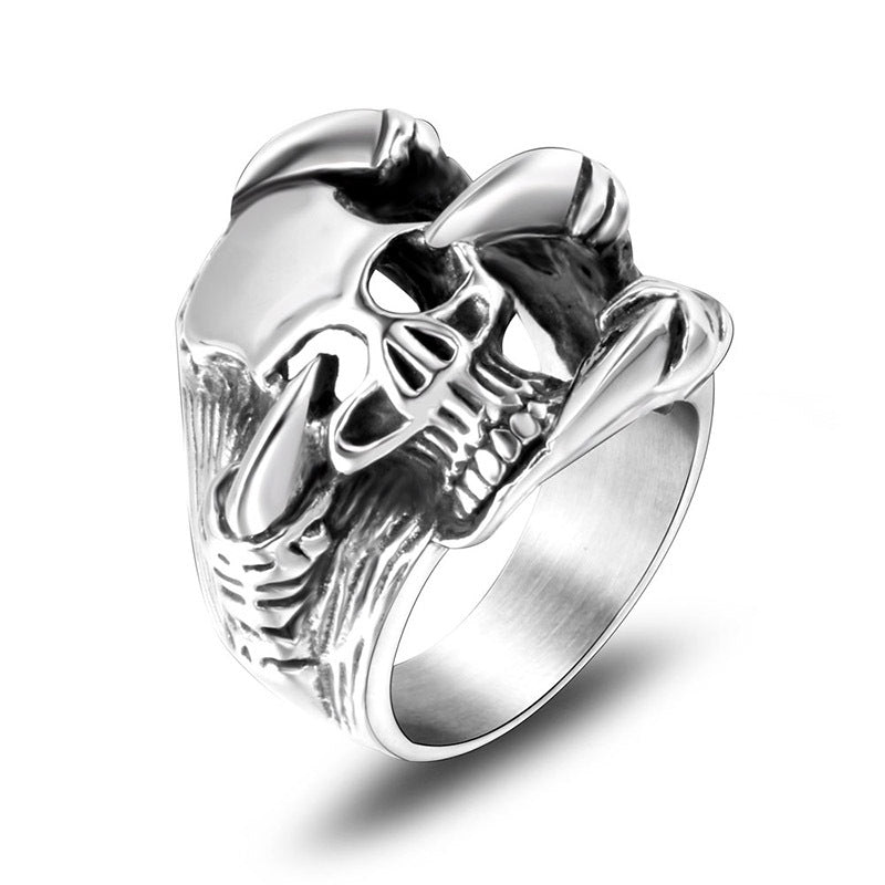 Retro Punk Titanium Skull Ring For Men European Style
