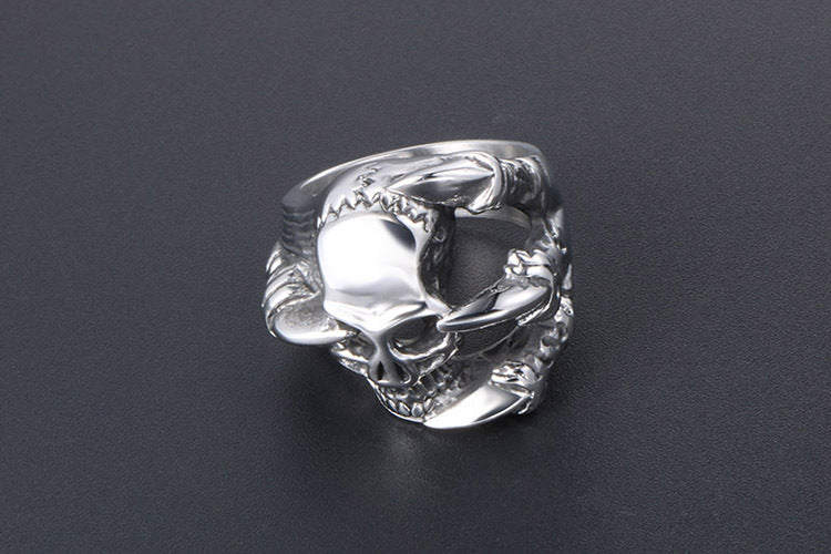 Retro Punk Titanium Skull Ring For Men European Style