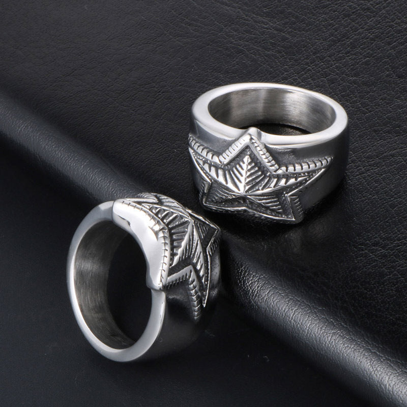 Trendy Titanium Steel Star Ring for Couples - Korean Style Stainless Steel Jewelry for Men and Women