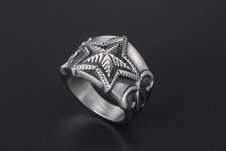 Korean Star Ring Pentagram Men Titanium Hip Hop Jewelry